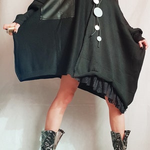 Black Asymmetrical Knitted Tunic, Oversized Long Sleeve Sweater, Plus Size Top image 13