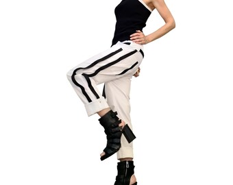 New collection Extravagant Women Harem Pants, Women Loose Trousers, Avant Garde Trousers, White Loose Pants, Gothic Pants, Punk Pants