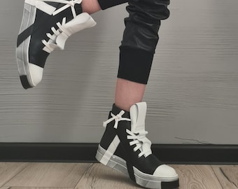 Extravagant Women Genuine Leather Sneakers, Extravagant Gothic Sneakers, Unisex Sneakers, Grunge Sneakers, Size 35-45