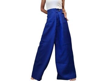 Royal Blue Linen Pants, Drop Crotch Harem Trousers, Wide Leg Avant Garde Clothing