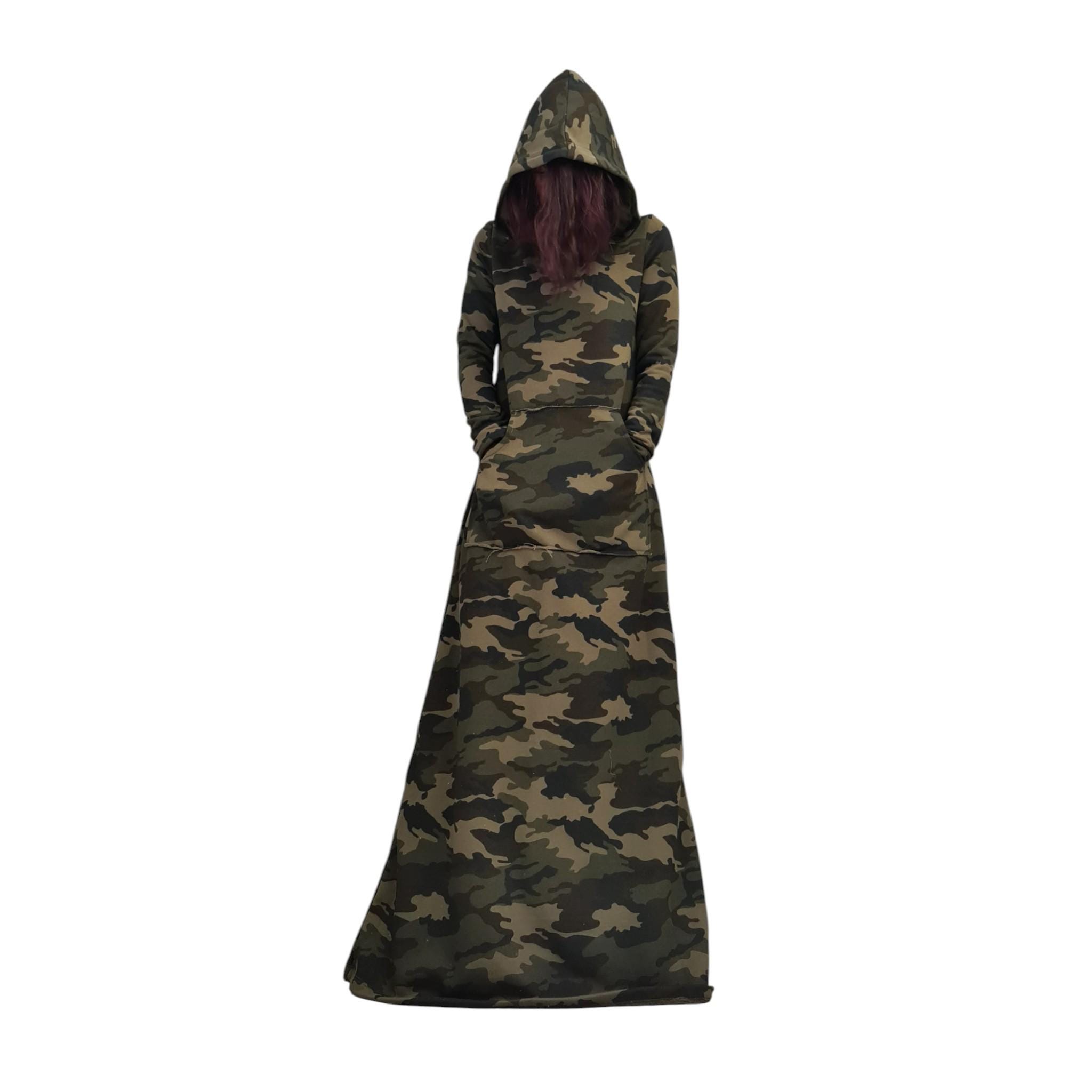 chinese dress ladies Camouflage Midi Sleeve Dress - Green Abstract Jersey - Size S