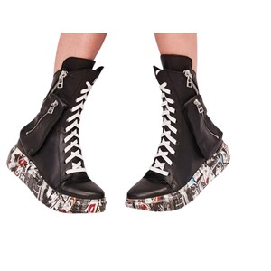 Handmade Black Leather Boots, Conceptual Design, High Top Statement Footwear image 10