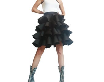 Circle Black Skirt, Extravagant Skirt, Ball Skirt, Cocktail Skirt, Gothic Skirt, Asymmetric Skirt, Wedding Skirt, Waist Skirtр Waves Skirt