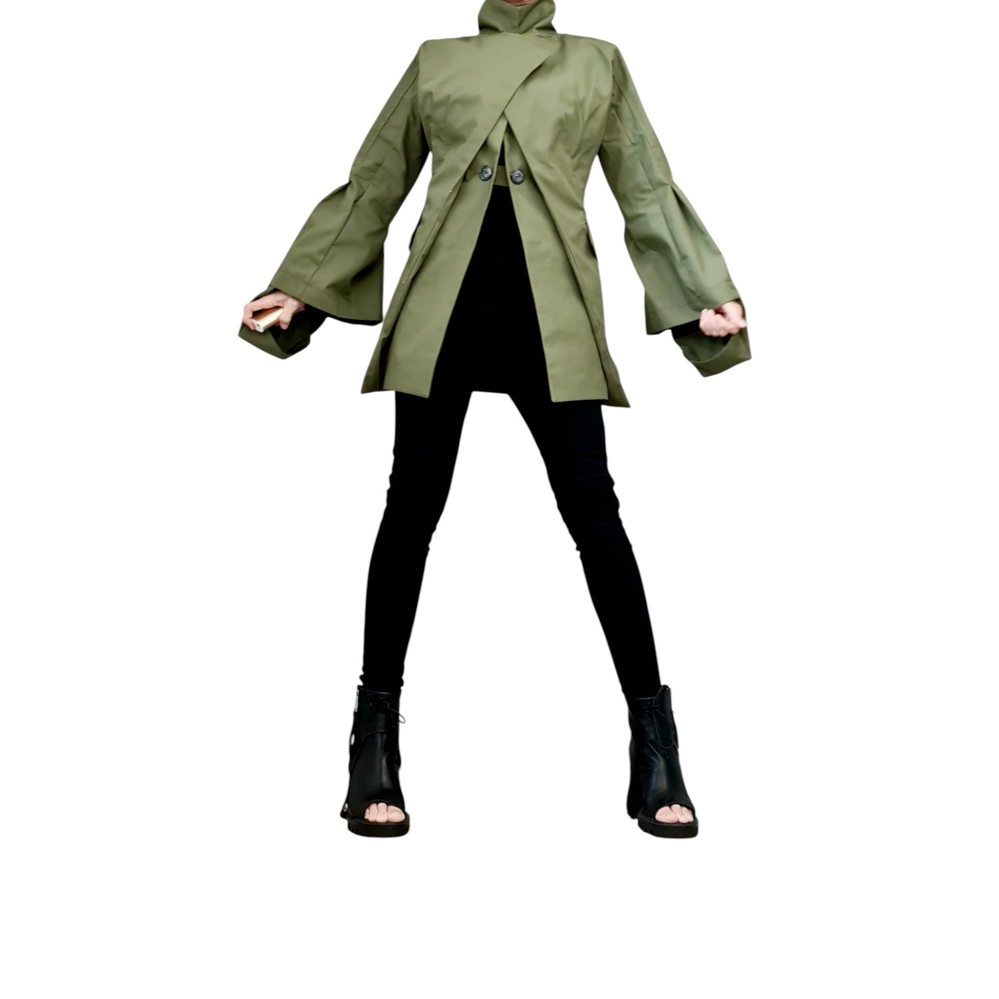 Extravagant Military Jacket, Avantgarde Green Cotton Blazer