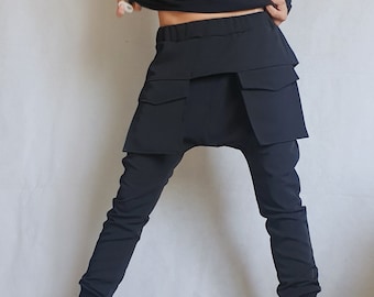 Women Harem Pants, Large Outer Pockets Pants, Harem Women Trousers, Black Loose Pants, Gothic Pants, Extravagant Women Pants