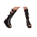 Black Leather Gladiator Sandals, Greek Style Platform Shoes, Open Toe Gothic Knee High Boots product logo