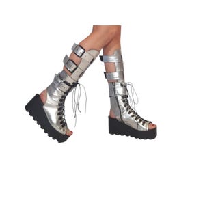 Silver Greek Sandals, Platform Gladiator Shoes, Open Toe Leather Footwear image 10