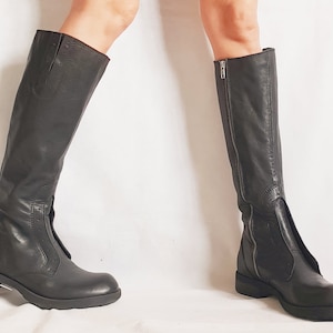 Black Flat Boots, Black Leather High Boots, Steampunk Boots, Women Leather Shoes, Gothic , Winter Boots, Long Boots, Black Shoes, Winter
