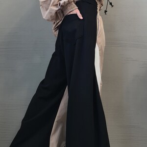 Asymmetrical Women's Set, Wide Leg Cotton Pants with Windproof Fabric Details, Windproof Hoodie image 5