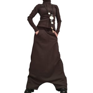 Avant Garde Cotton Turtleneck Set | Wide Deep Pants Minimalist Outfit image 8