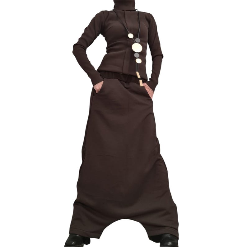 Avant Garde Cotton Turtleneck Set | Wide Deep Pants Minimalist Outfit image 8