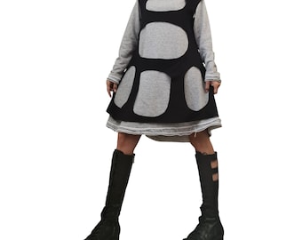 Two-Part Asymmetric Cotton Dress, Loose Fit, Long Sleeve, Extravagant Style