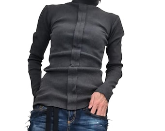 Top de cuello alto, blusa ajustada de algodón, prenda de invierno vanguardista de manga larga.