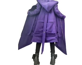 Asymmetric Wool Long Coat Extravagant Avant Garde Jacket Pocketed Plus Size Fashion for Women