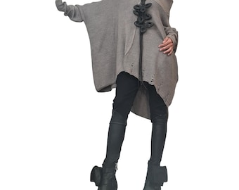 Asymmetrical Loose Knitted Tunic, Oversized Long Sweater, Plus Size Blouse