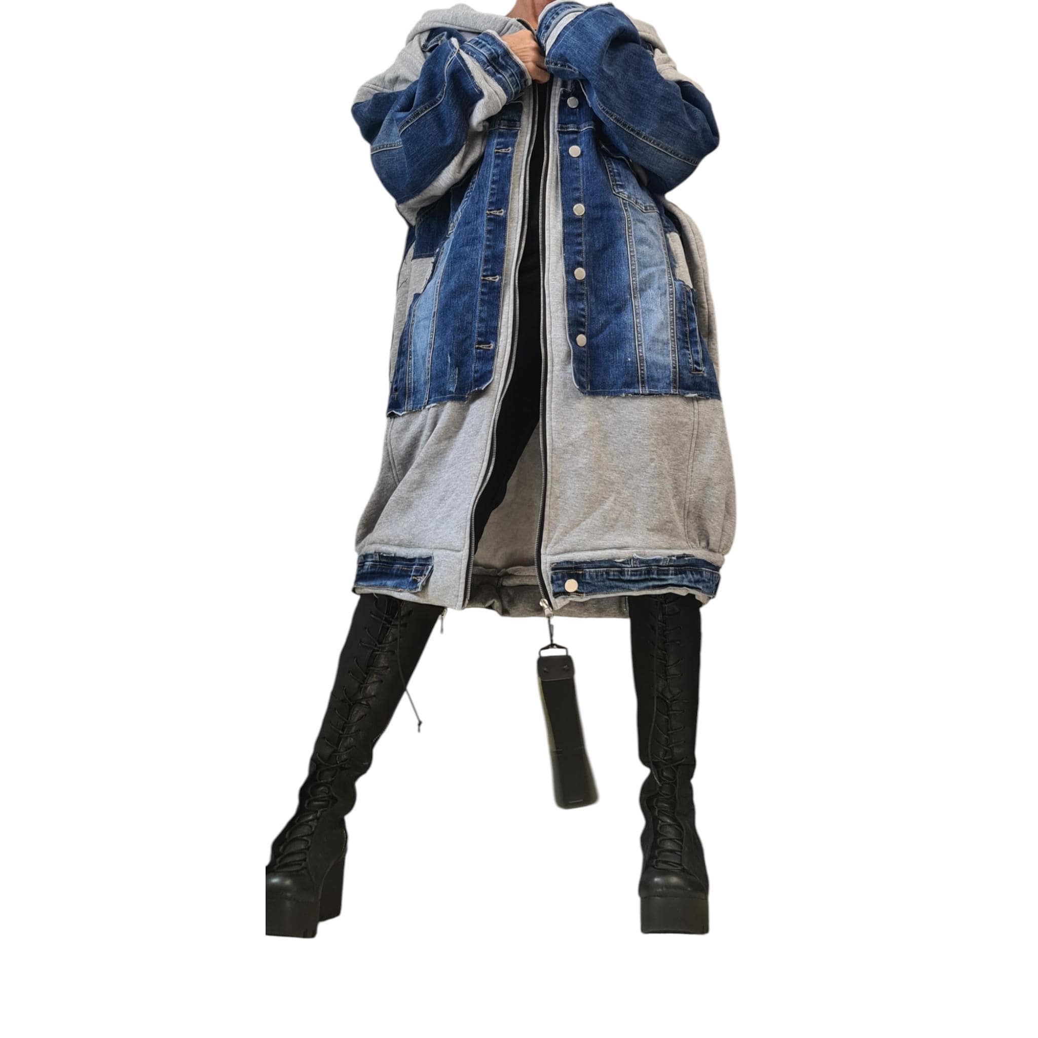 Avant Garde Denim Cotton Hoodie | Oversize Plus Size