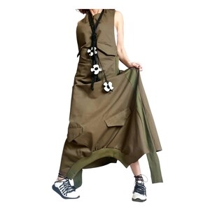 Black Gothic Dress, Asymmetric Cargo Design, Plus Size Kaftan image 7