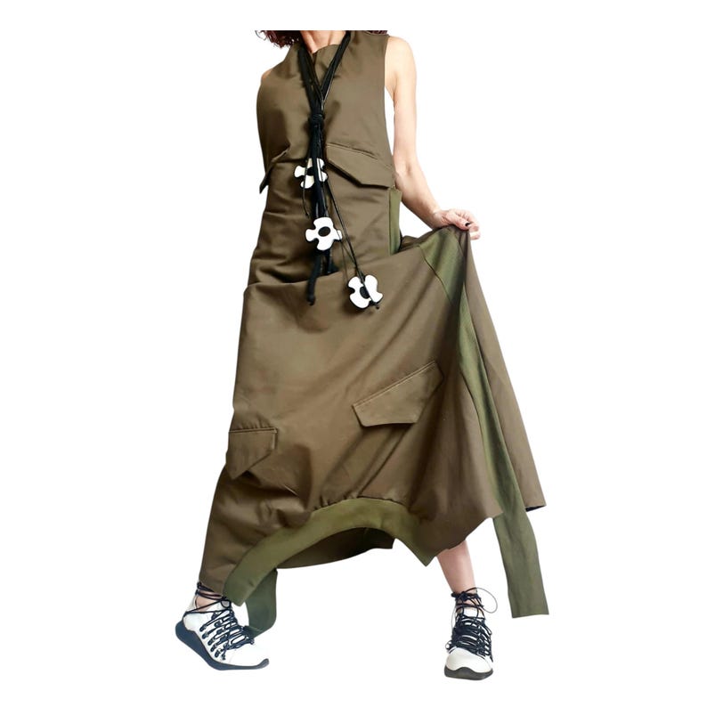 Black Gothic Dress, Asymmetric Cargo Design, Plus Size Kaftan image 7