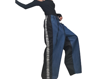 Extravagant Deconstructed Denim Harem Pants, Streetwear Style
