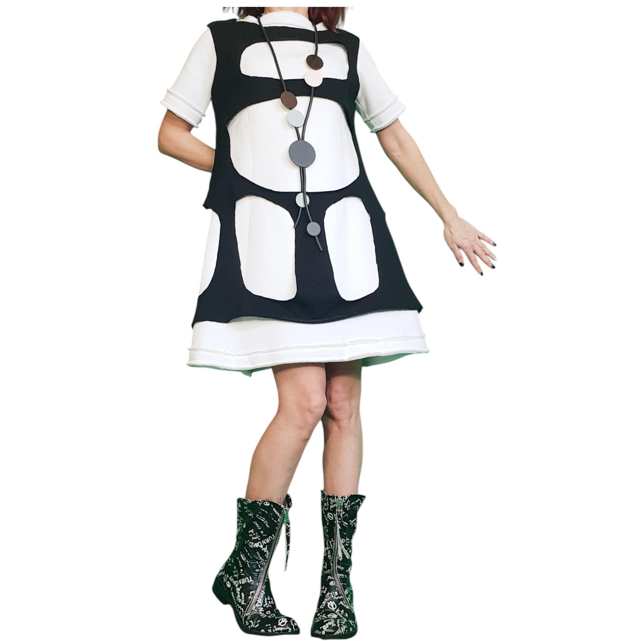 White Asymmetric Dress | Black Cut-Out Overlay Top Women's Clothing Avant Garde