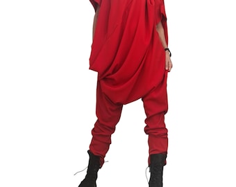 Asymmetric Harem Jumpsuit, Extravagant Wide Leg Boho Overall