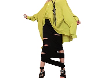 Black Asymmetric Slit Skirt, Gothic Bottom, Cocktail Maxi Skirt, Extravagant Pencil Design