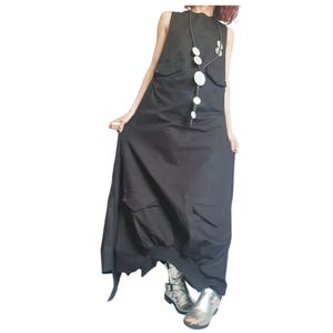 Black Gothic Dress, Asymmetric Cargo Design, Plus Size Kaftan image 6