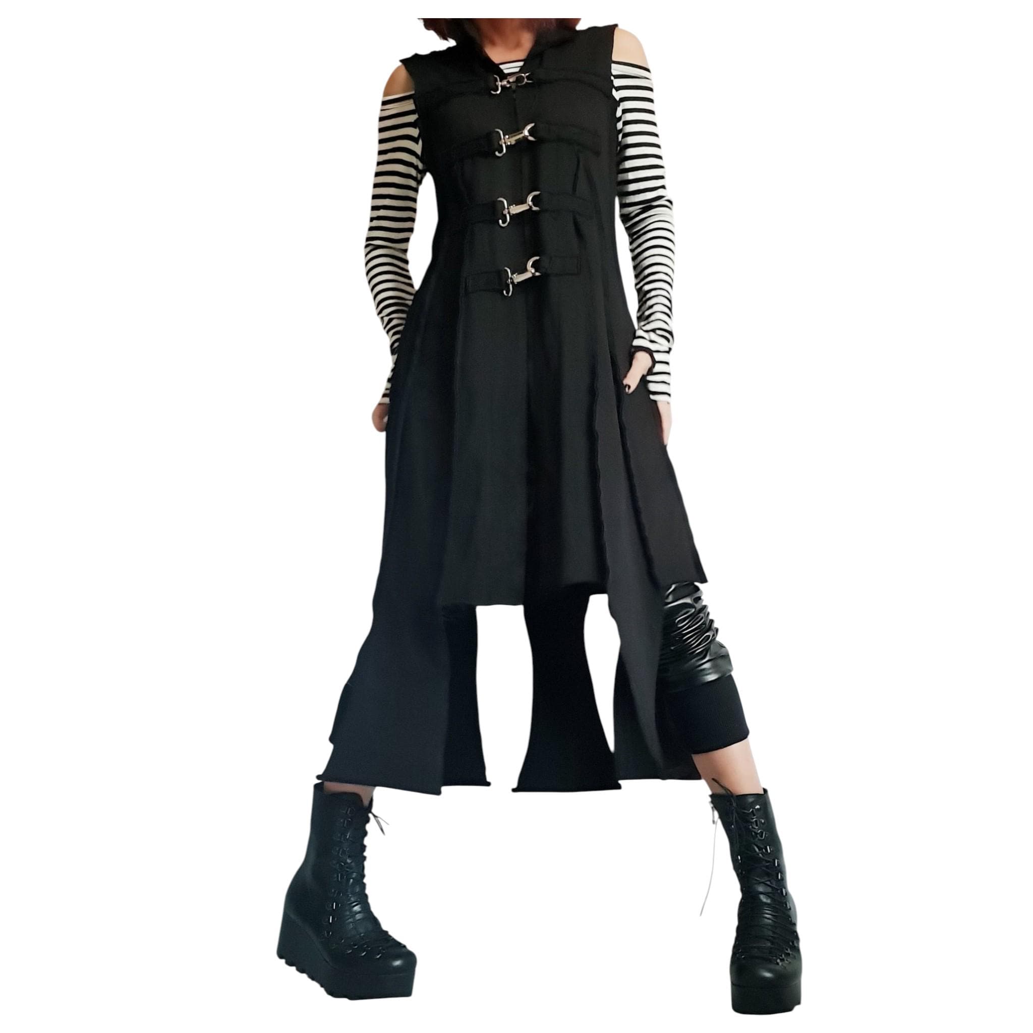 ジャケット・アウター 12SS OBSCUR Asymmetrical Drape Vest Black Gothic Asymmetric Vest, Long Sleeveless Coat, Buckle