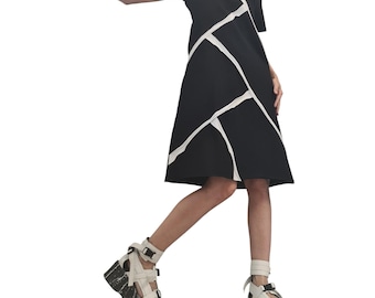 Black Extravagant Dress, Plus Size Clothing, Asymmetric Tunic, Short sleeve