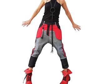 Denim Harem Pants: Women Boho Baggy Unisex Trousers