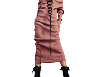 Asymmetric Cotton Dress, Avant Garde Blouson, Long Sleeve, Plus Size Clothing