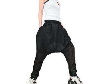 Pantalones harem de gasa extravagantes, pantalones holgados para mujer.