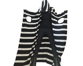 Extravagant Knitted Hooded Vest, Gothic Plus Size Cardigan