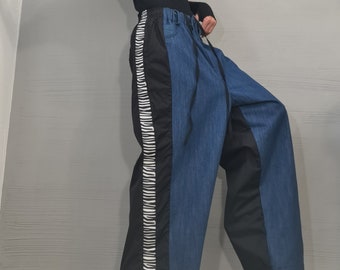 New collection Extravagant Denim Pants, Denim Loose Harem Pants, Streetwear Pants, Deconstructed Denim, Women Denim Harem