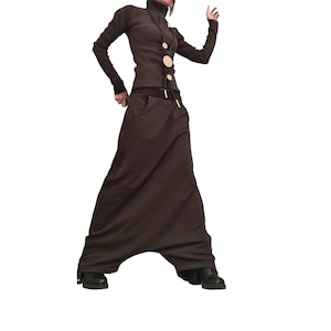 Avant Garde Cotton Turtleneck Set | Wide Deep Pants Minimalist Outfit image 7
