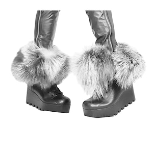Felllederkeilstiefel, Avantgarde Plateaustiefel, Echtfuchspelz Stiefeletten, Handgefertigte Winterstiefel, Festival Schuhe, Statement Schuhe