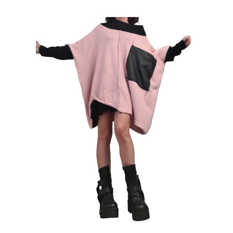 Black Asymmetrical Knitted Tunic, Oversized Long Sleeve Sweater, Plus Size Top image 4