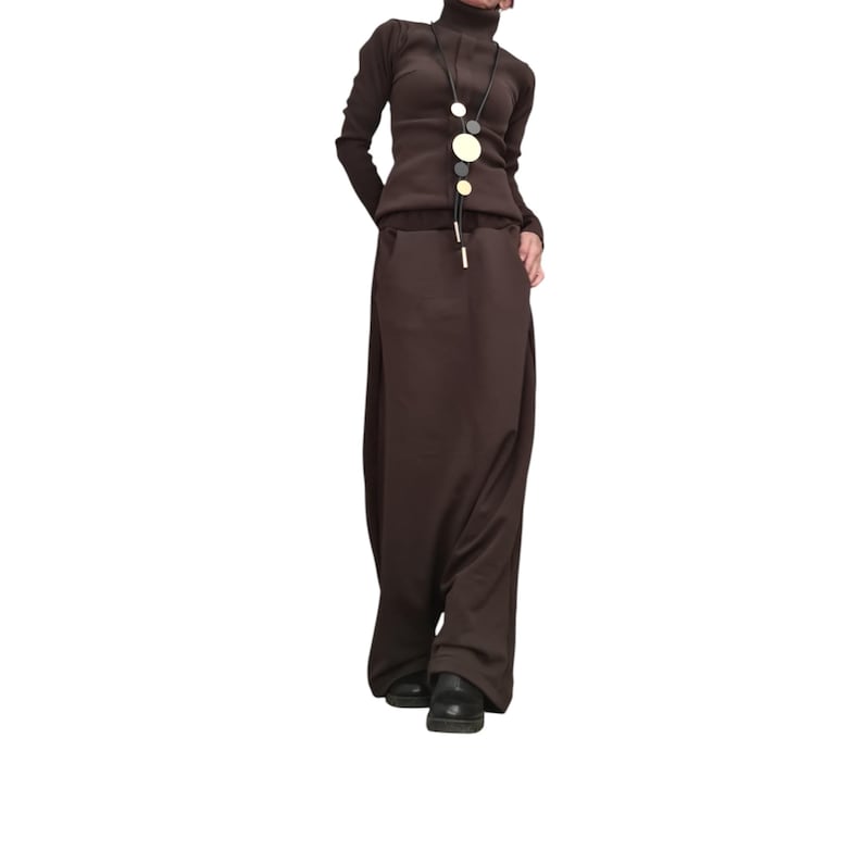 Avant Garde Cotton Turtleneck Set | Wide Deep Pants Minimalist Outfit image 2