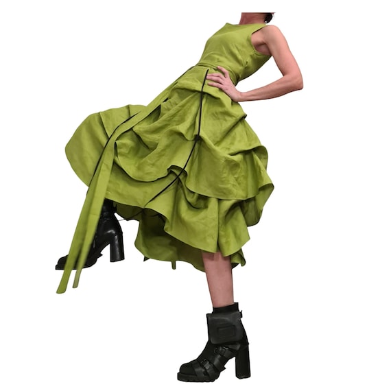 lime green asymmetrical dress Cressida Satin Asymmetric Dress