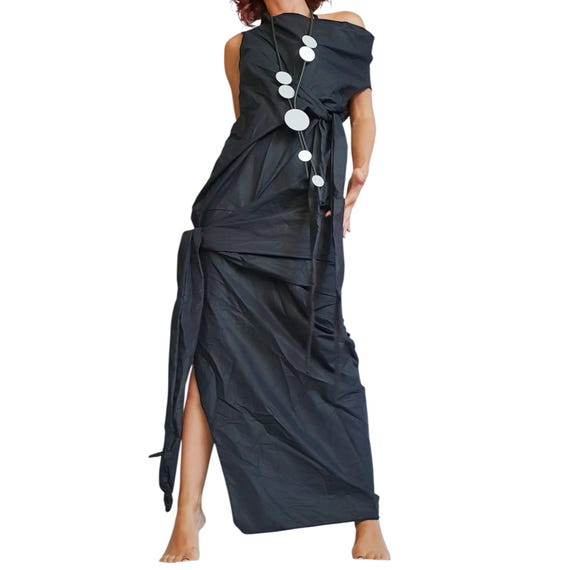 Black Avant-garde Maxi Dress  Asymmetric Sculptural Gown With Side Slit   Artistic Minimalist Fashion - Etsy