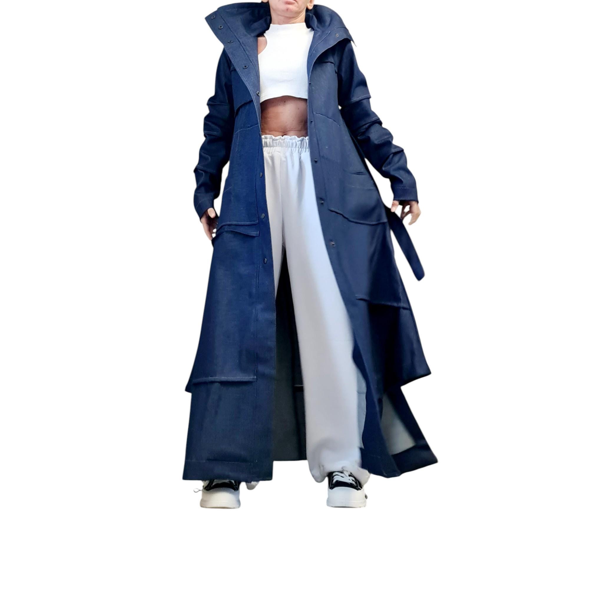Denim Layered Trench Coat – Oversized Avant-garde Blazer 