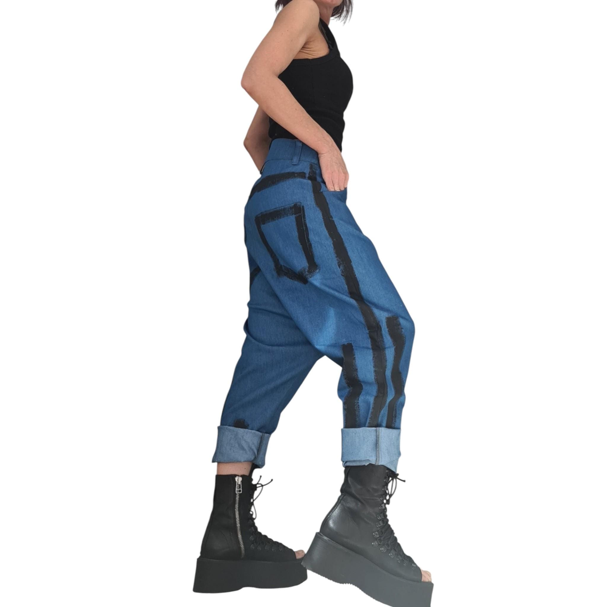 Denim Harem Pants, Extravagant Deep Drop Crotch Pants for Women - Etsy