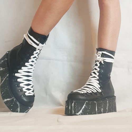 Black Platform Shoes, Platform All seasons, Gothic Women Booties, Leather Ankle Boots, Platform Booties, Extravagant Shoes, Grunge Boots