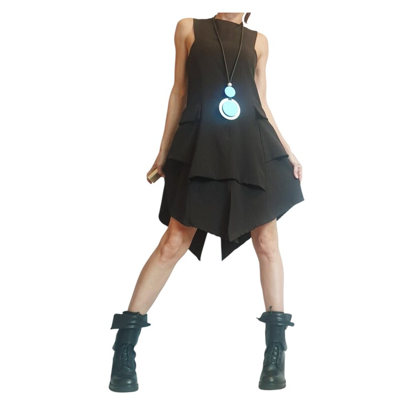 Vestido blanco asimétrico extravagante, ropa de tallas grandes, vestido sin mangas imagen 13