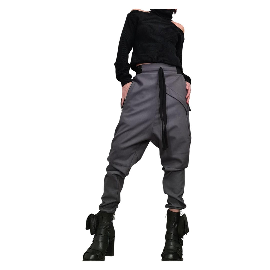 パンツ Y's Asymmetric Sarrouel Cargo Pants Grey Asymmetric Cargo Pants for Women With Drop Crotch and Pockets
