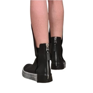 Black Leather Platform Sneakers for Women, Avant Garde High Tongue Boots with Back Zipper image 3