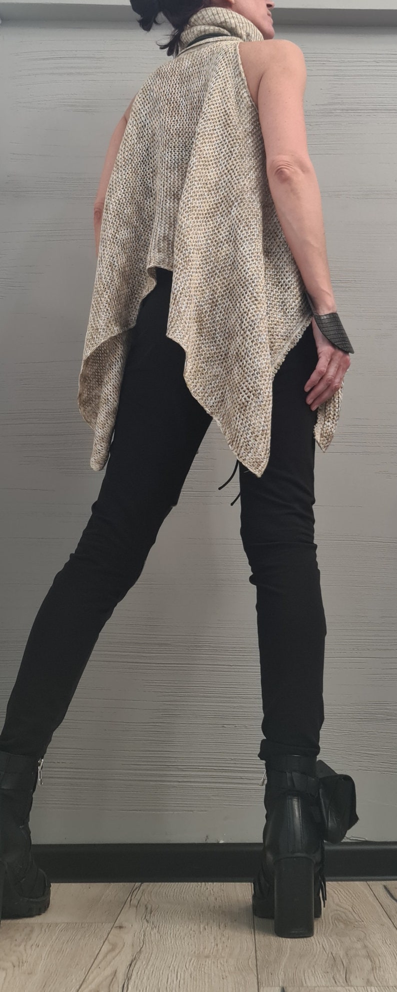 Open Shoulder Knitted Top, Oversized Turtleneck Blouse, Plus Size Sweater image 10