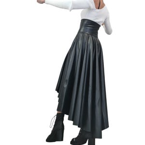Eco Leather High Waist Asymmetric Skirt, Extravagant Black Gothic Skirt image 11