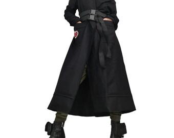 Avant Garde Asymmetric Wool Coat, Gothic Long Black Women's Outerwear