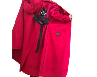 Avant Garde Red Maxi Coat, Women's Outerwear, Plus Size